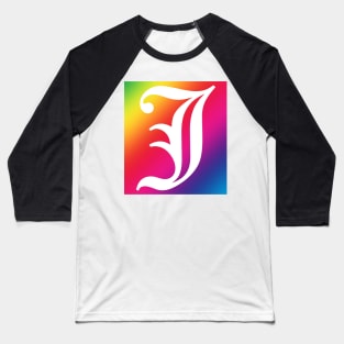 Rainbow White Letter J Baseball T-Shirt